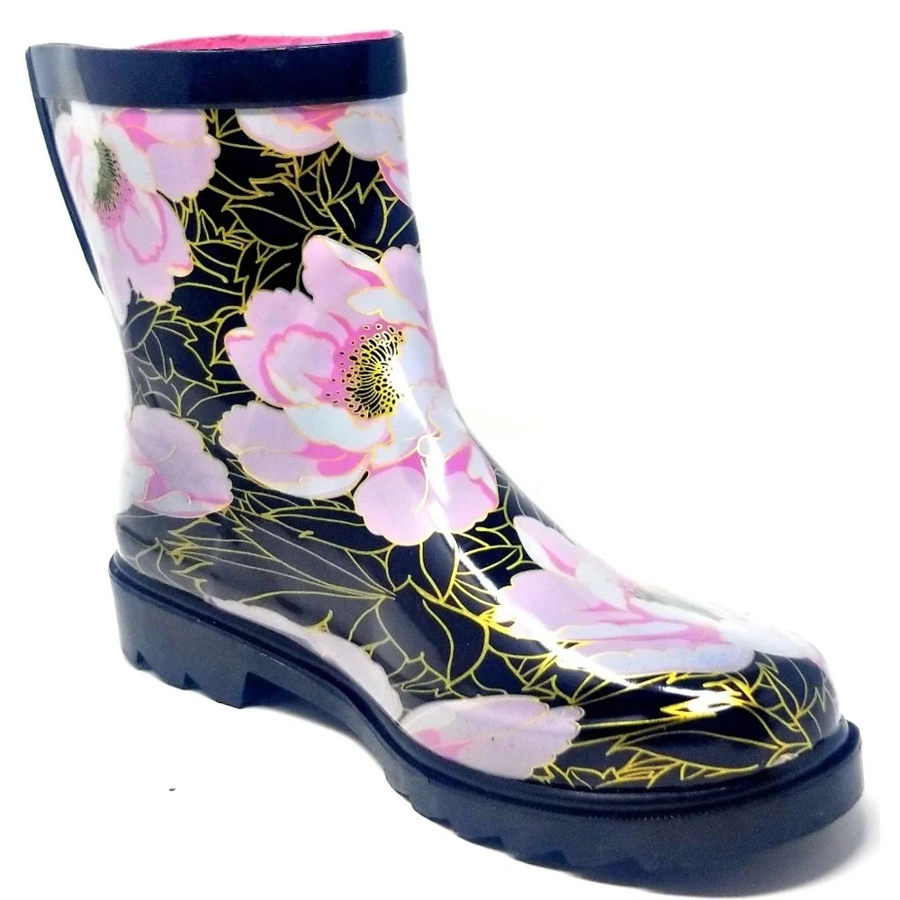 Women's Rubber Ankle Rain Boots, RB-3159, Rose Gold